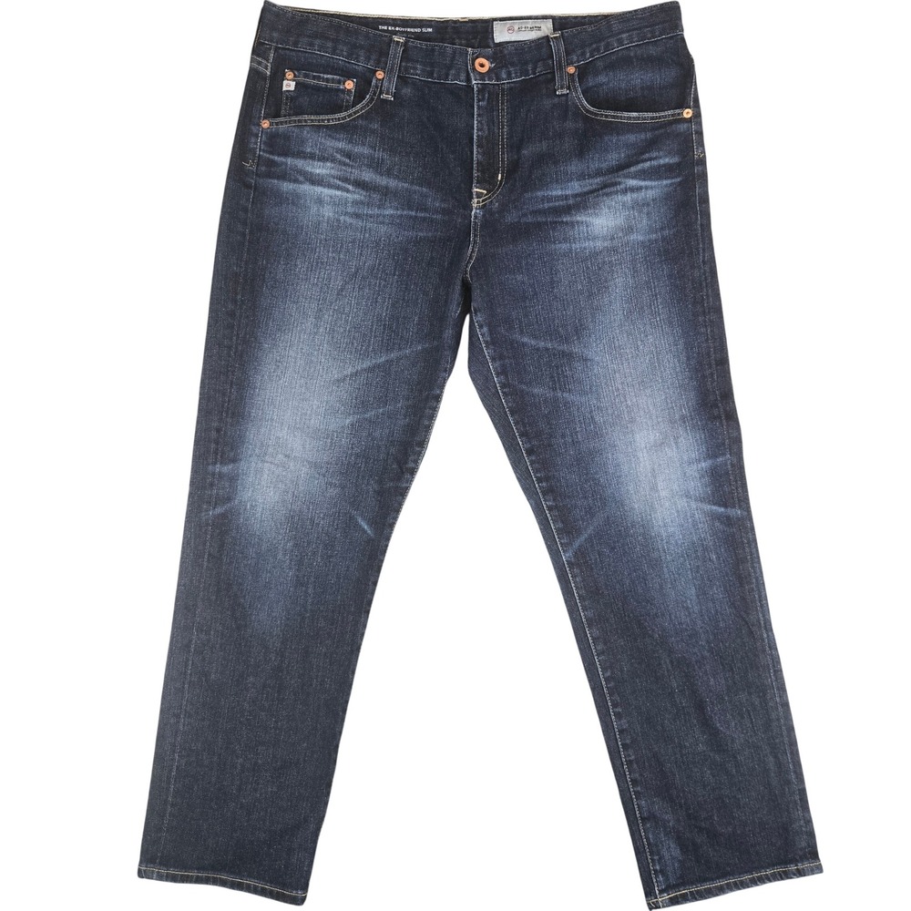 AG Ex-Boyfriend Slouchy Slim Jeans Womens 32R Dark Indigo Whiskered Casual Chic